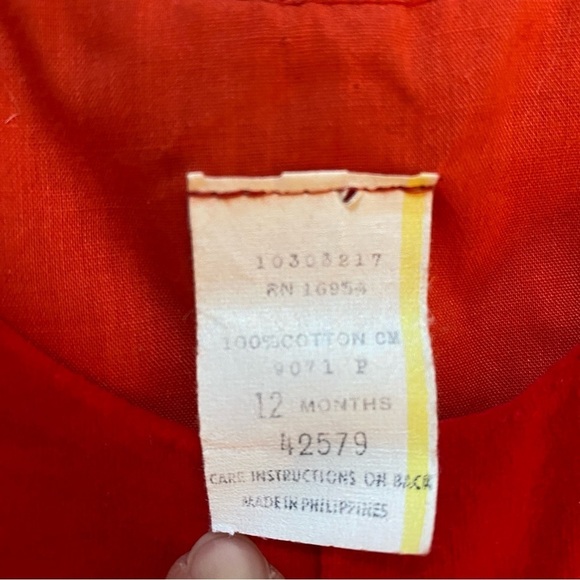 VINTAGE Velour Christmas Baby Red Jonjon Shortall Outfit Romper Mother of Pearl - Picture 9 of 11